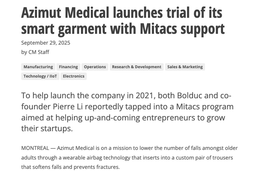 Canadian Manufacturing couvre l'essai clinique d'Air-Sequr soutenu par Mitacs