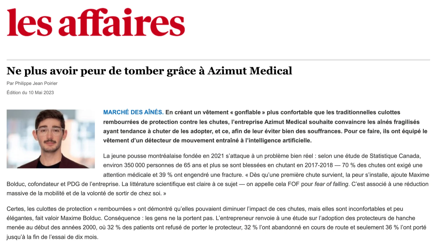 Apparition d'Azimut Médical dans le journal Les Affaires